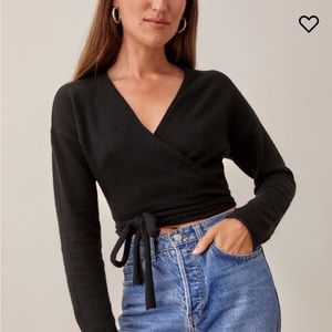 Reformation Relaxed Cashmere Wrap Sweater L Ballet Top Black Large